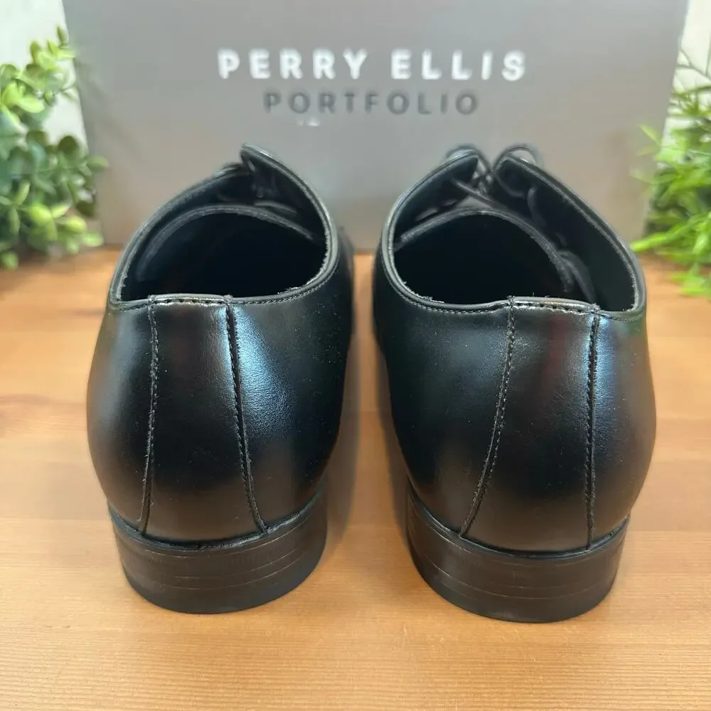 Perry‎ Ellis Portfolio Black Leather Oxfords Shoes Size 8.5